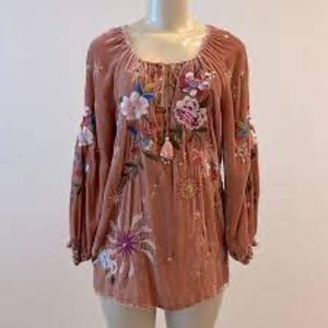Johnny Was Celestin Velvet Bishop Sleeve Blouse NWT